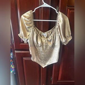 Chic Gold Puff Sleeve Blouse